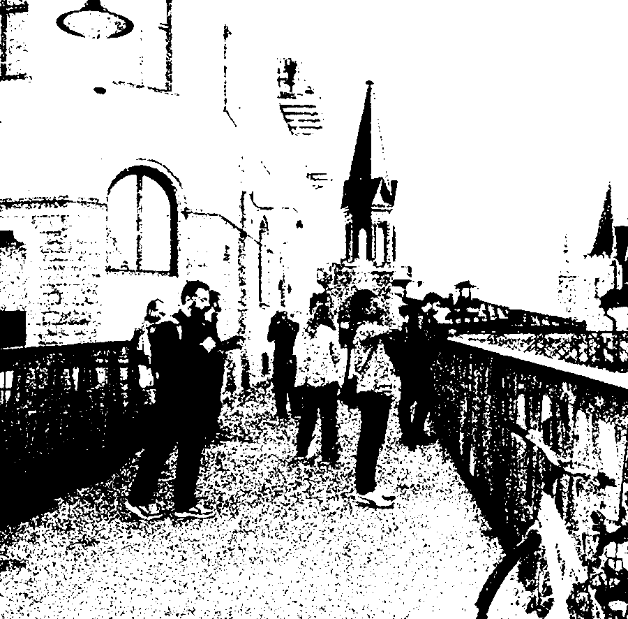 Photographers on a bridge in Stockholm, photocopied